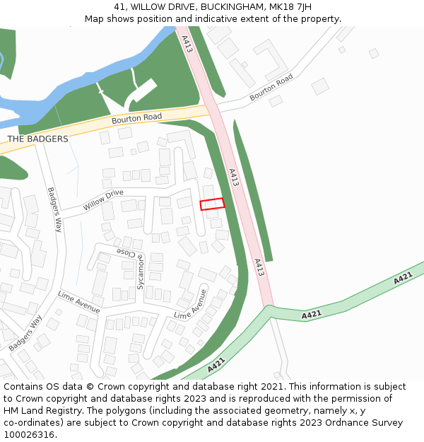 41, WILLOW DRIVE, BUCKINGHAM, MK18 7JH: Location map and indicative extent of plot