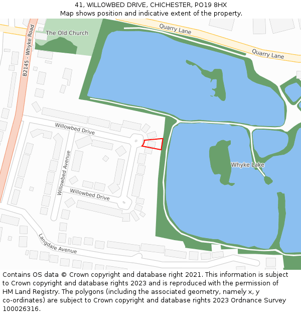41, WILLOWBED DRIVE, CHICHESTER, PO19 8HX: Location map and indicative extent of plot