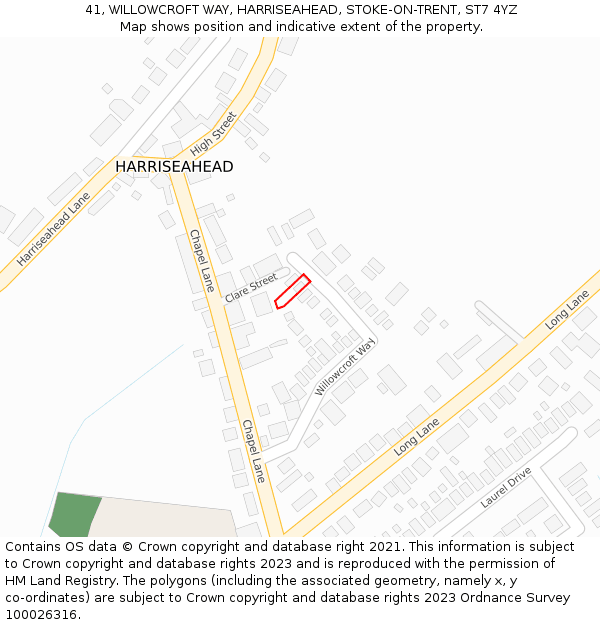 41, WILLOWCROFT WAY, HARRISEAHEAD, STOKE-ON-TRENT, ST7 4YZ: Location map and indicative extent of plot