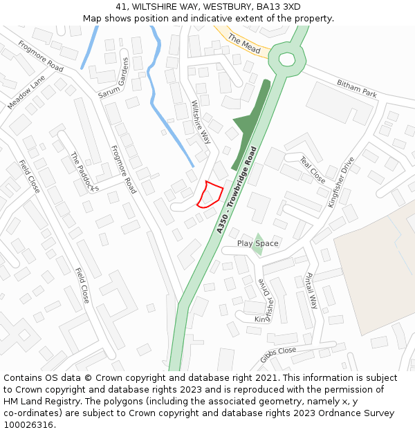 41, WILTSHIRE WAY, WESTBURY, BA13 3XD: Location map and indicative extent of plot