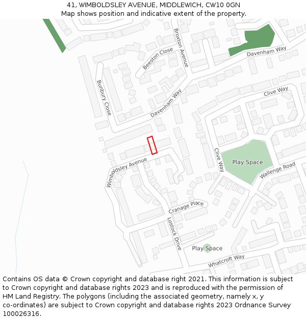 41, WIMBOLDSLEY AVENUE, MIDDLEWICH, CW10 0GN: Location map and indicative extent of plot