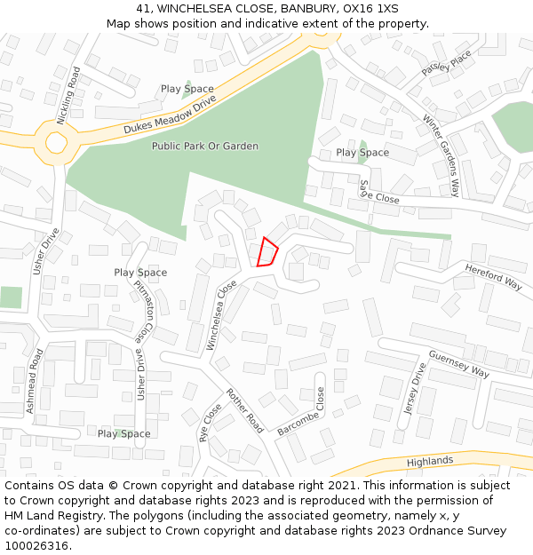 41, WINCHELSEA CLOSE, BANBURY, OX16 1XS: Location map and indicative extent of plot