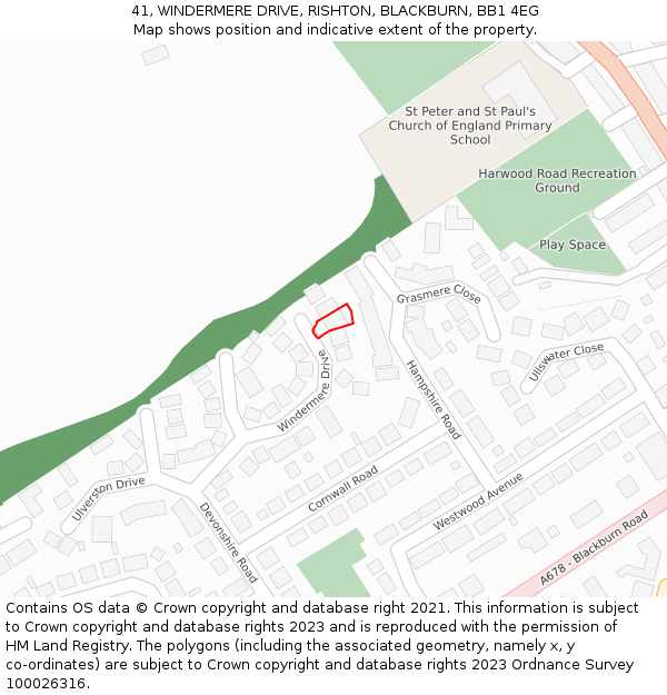 41, WINDERMERE DRIVE, RISHTON, BLACKBURN, BB1 4EG: Location map and indicative extent of plot