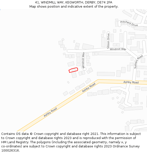 41, WINDMILL WAY, KEGWORTH, DERBY, DE74 2FA: Location map and indicative extent of plot