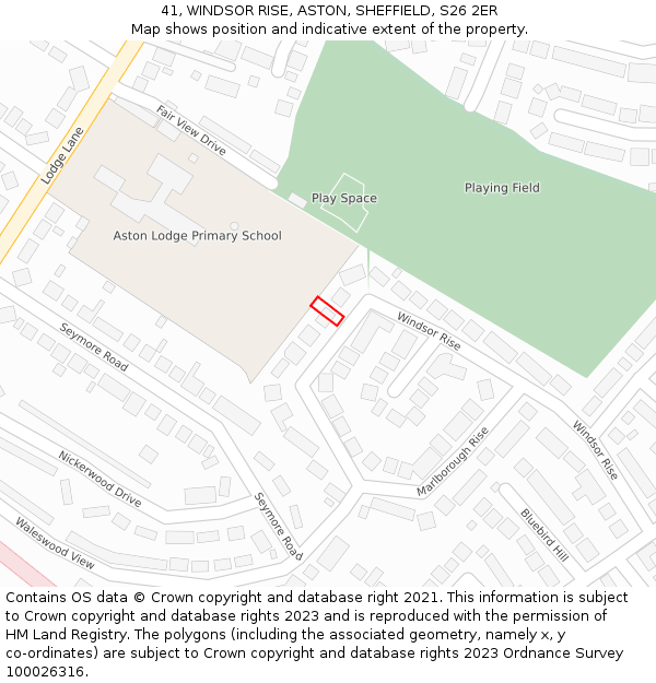 41, WINDSOR RISE, ASTON, SHEFFIELD, S26 2ER: Location map and indicative extent of plot