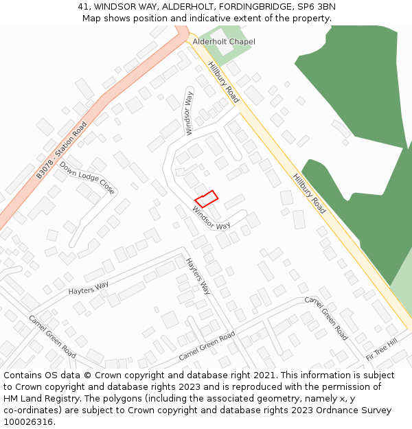 41, WINDSOR WAY, ALDERHOLT, FORDINGBRIDGE, SP6 3BN: Location map and indicative extent of plot