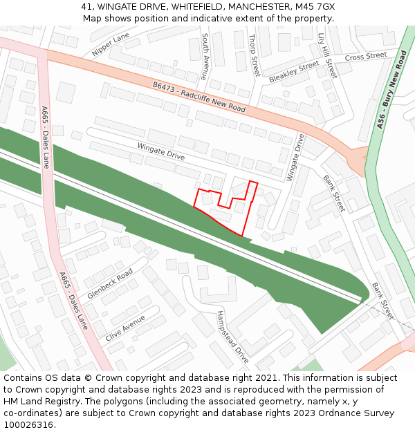 41, WINGATE DRIVE, WHITEFIELD, MANCHESTER, M45 7GX: Location map and indicative extent of plot