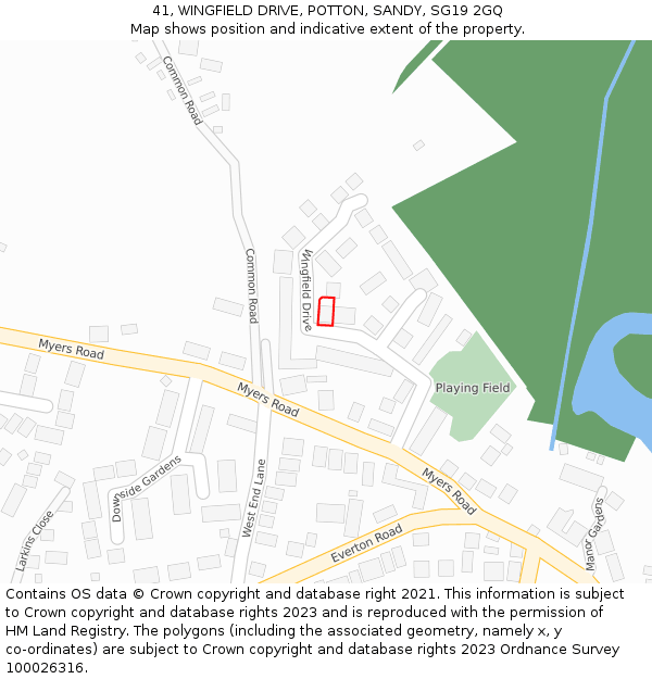 41, WINGFIELD DRIVE, POTTON, SANDY, SG19 2GQ: Location map and indicative extent of plot