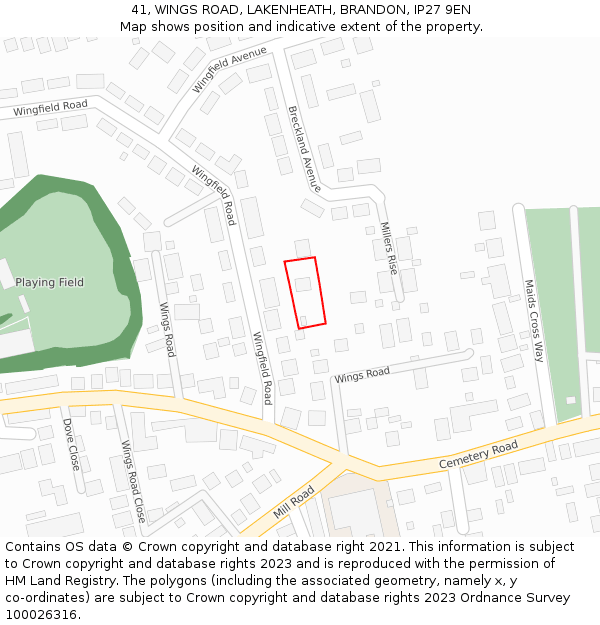 41, WINGS ROAD, LAKENHEATH, BRANDON, IP27 9EN: Location map and indicative extent of plot