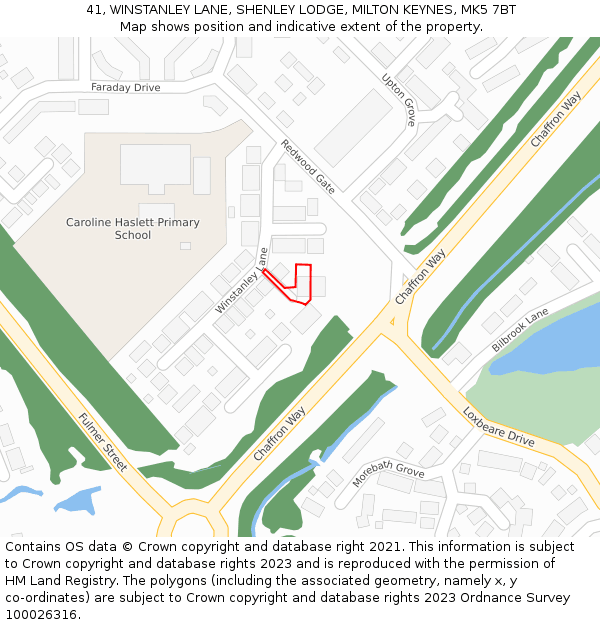 41, WINSTANLEY LANE, SHENLEY LODGE, MILTON KEYNES, MK5 7BT: Location map and indicative extent of plot