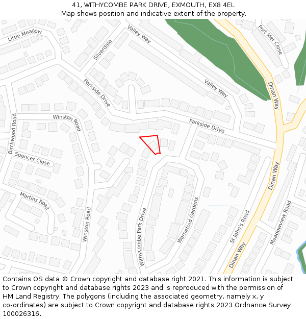 41, WITHYCOMBE PARK DRIVE, EXMOUTH, EX8 4EL: Location map and indicative extent of plot