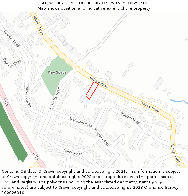 41, WITNEY ROAD, DUCKLINGTON, WITNEY, OX29 7TX: Location map and indicative extent of plot