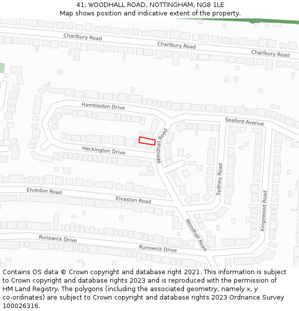 41, WOODHALL ROAD, NOTTINGHAM, NG8 1LE: Location map and indicative extent of plot