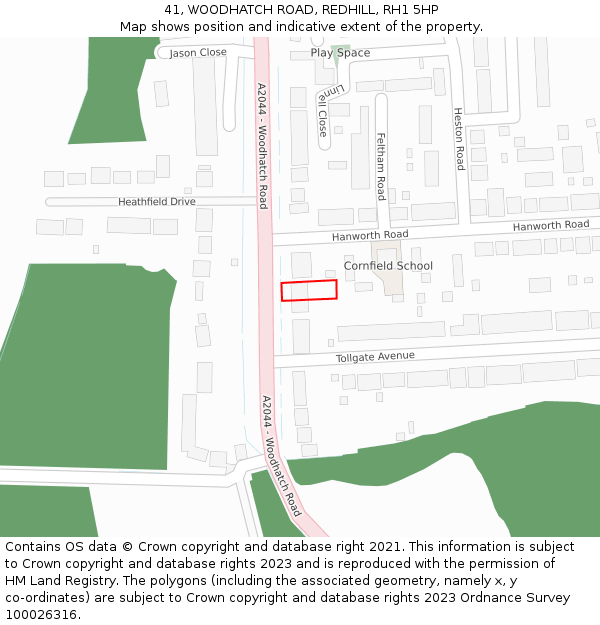 41, WOODHATCH ROAD, REDHILL, RH1 5HP: Location map and indicative extent of plot