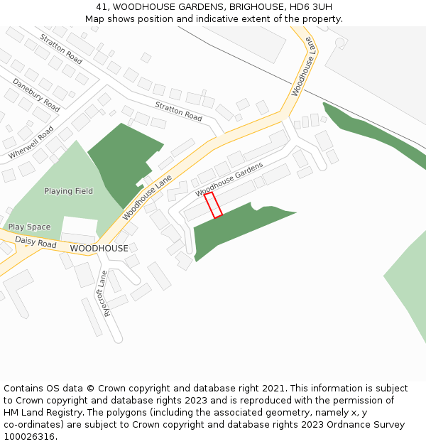 41, WOODHOUSE GARDENS, BRIGHOUSE, HD6 3UH: Location map and indicative extent of plot