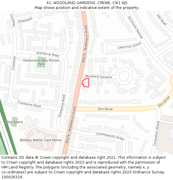 41, WOODLAND GARDENS, CREWE, CW1 4JS: Location map and indicative extent of plot