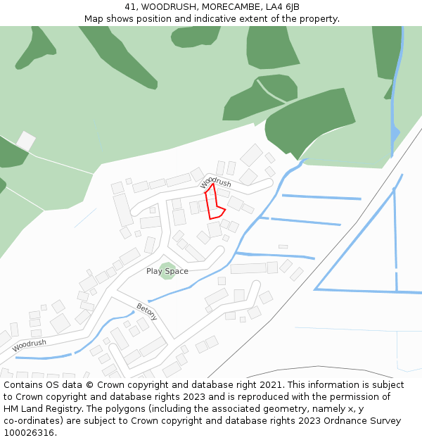 41, WOODRUSH, MORECAMBE, LA4 6JB: Location map and indicative extent of plot