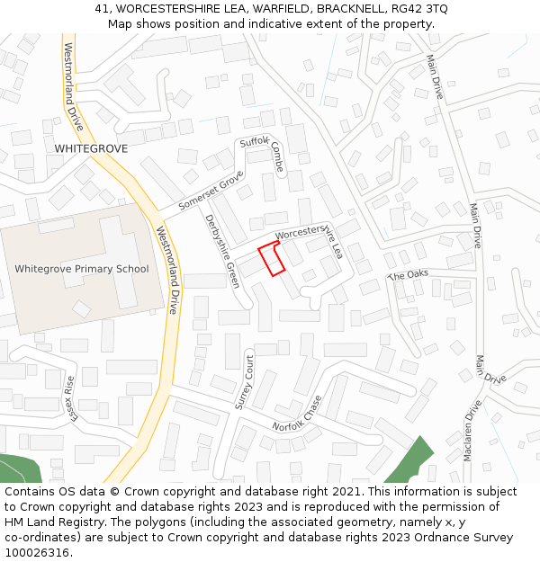 41, WORCESTERSHIRE LEA, WARFIELD, BRACKNELL, RG42 3TQ: Location map and indicative extent of plot