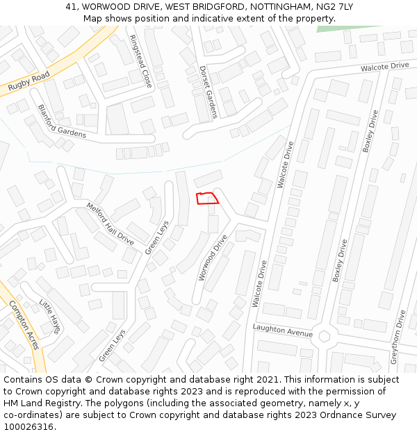 41, WORWOOD DRIVE, WEST BRIDGFORD, NOTTINGHAM, NG2 7LY: Location map and indicative extent of plot