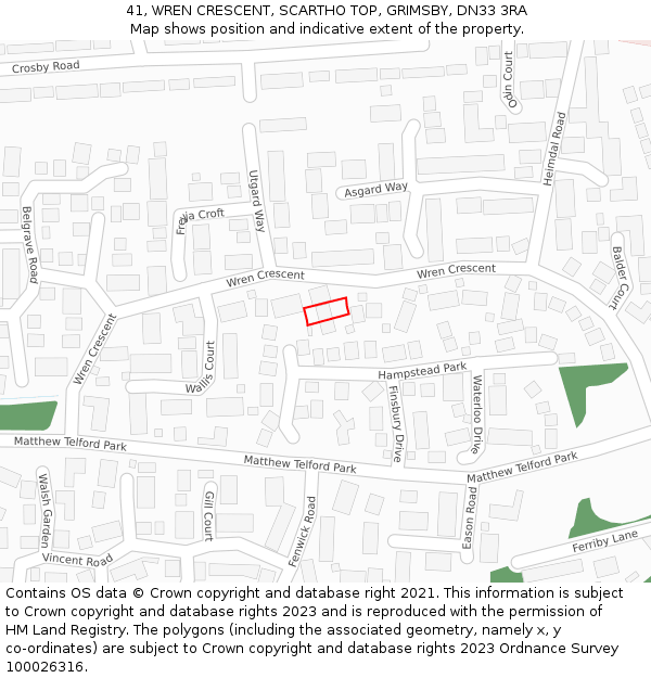 41, WREN CRESCENT, SCARTHO TOP, GRIMSBY, DN33 3RA: Location map and indicative extent of plot