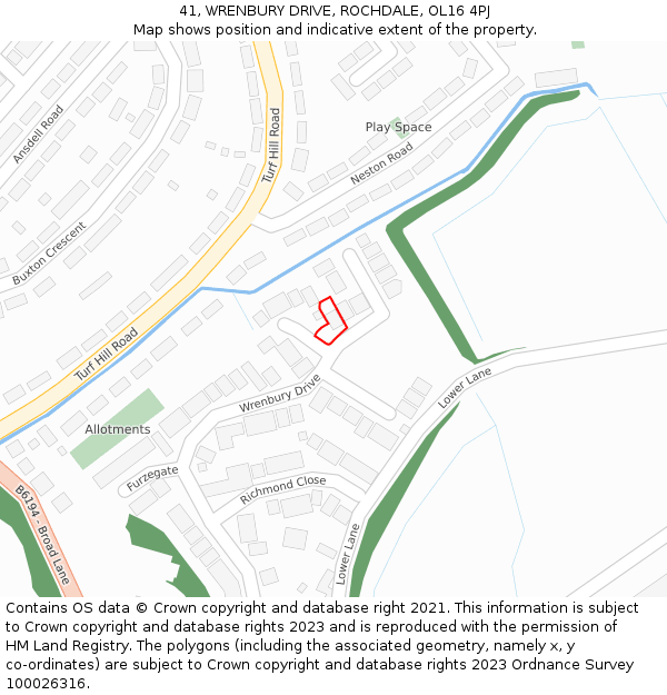 41, WRENBURY DRIVE, ROCHDALE, OL16 4PJ: Location map and indicative extent of plot