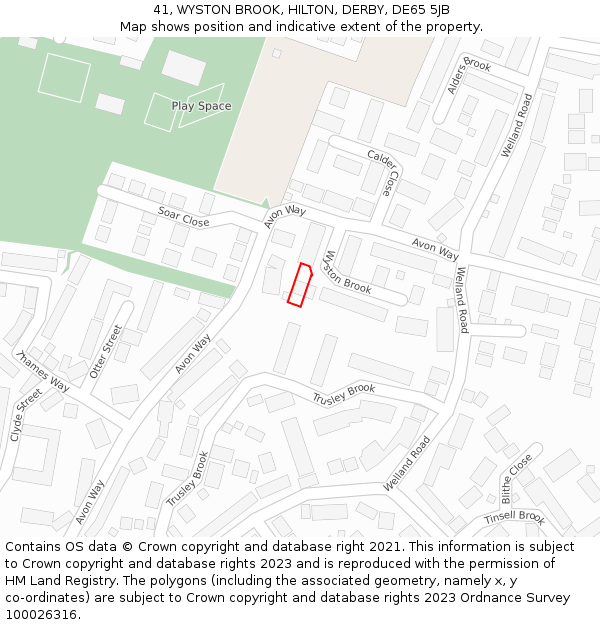 41, WYSTON BROOK, HILTON, DERBY, DE65 5JB: Location map and indicative extent of plot