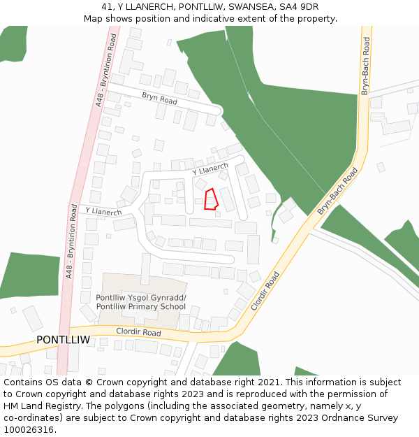 41, Y LLANERCH, PONTLLIW, SWANSEA, SA4 9DR: Location map and indicative extent of plot