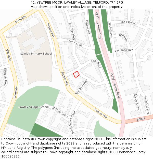 41, YEWTREE MOOR, LAWLEY VILLAGE, TELFORD, TF4 2FG: Location map and indicative extent of plot