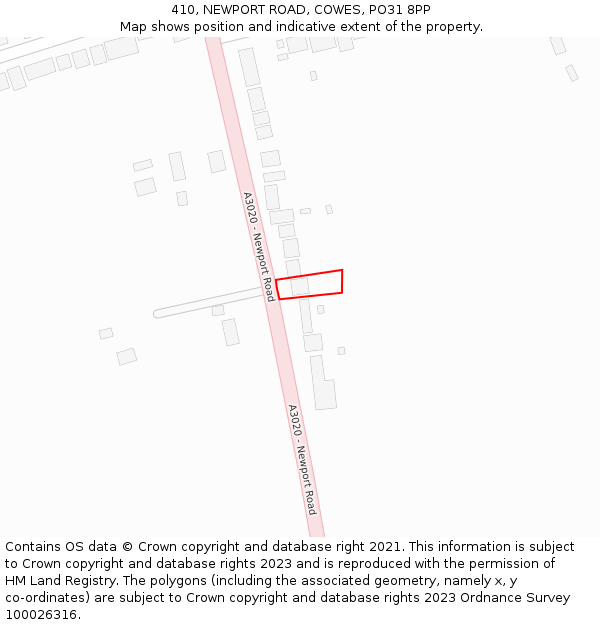 410, NEWPORT ROAD, COWES, PO31 8PP: Location map and indicative extent of plot