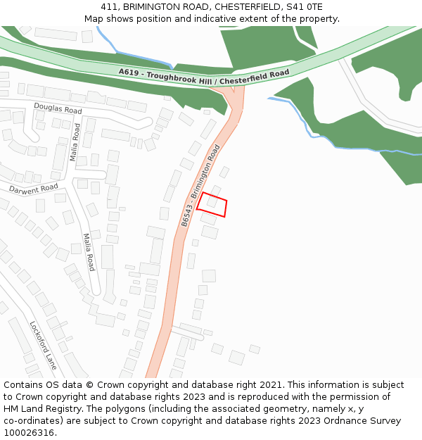 411, BRIMINGTON ROAD, CHESTERFIELD, S41 0TE: Location map and indicative extent of plot