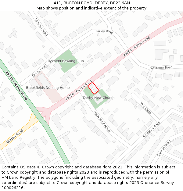 411, BURTON ROAD, DERBY, DE23 6AN: Location map and indicative extent of plot