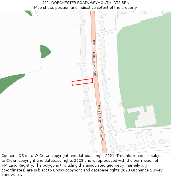 411, DORCHESTER ROAD, WEYMOUTH, DT3 5BN: Location map and indicative extent of plot