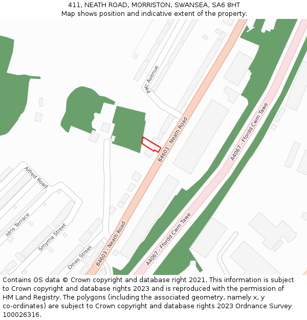 411, NEATH ROAD, MORRISTON, SWANSEA, SA6 8HT: Location map and indicative extent of plot