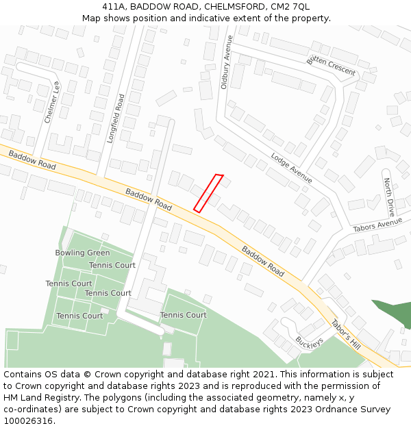 411A, BADDOW ROAD, CHELMSFORD, CM2 7QL: Location map and indicative extent of plot