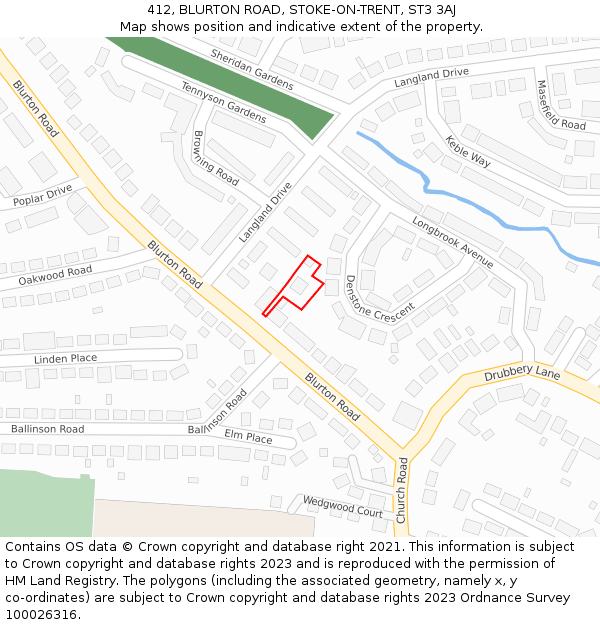 412, BLURTON ROAD, STOKE-ON-TRENT, ST3 3AJ: Location map and indicative extent of plot