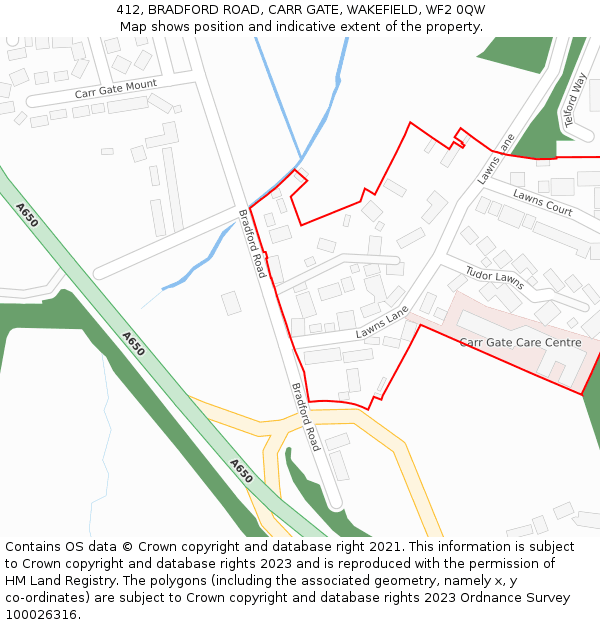 412, BRADFORD ROAD, CARR GATE, WAKEFIELD, WF2 0QW: Location map and indicative extent of plot