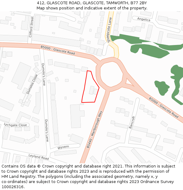 412, GLASCOTE ROAD, GLASCOTE, TAMWORTH, B77 2BY: Location map and indicative extent of plot