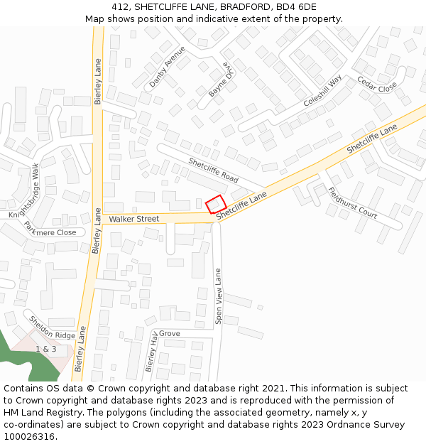 412, SHETCLIFFE LANE, BRADFORD, BD4 6DE: Location map and indicative extent of plot