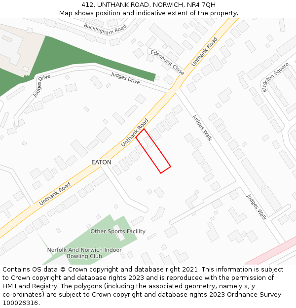 412, UNTHANK ROAD, NORWICH, NR4 7QH: Location map and indicative extent of plot