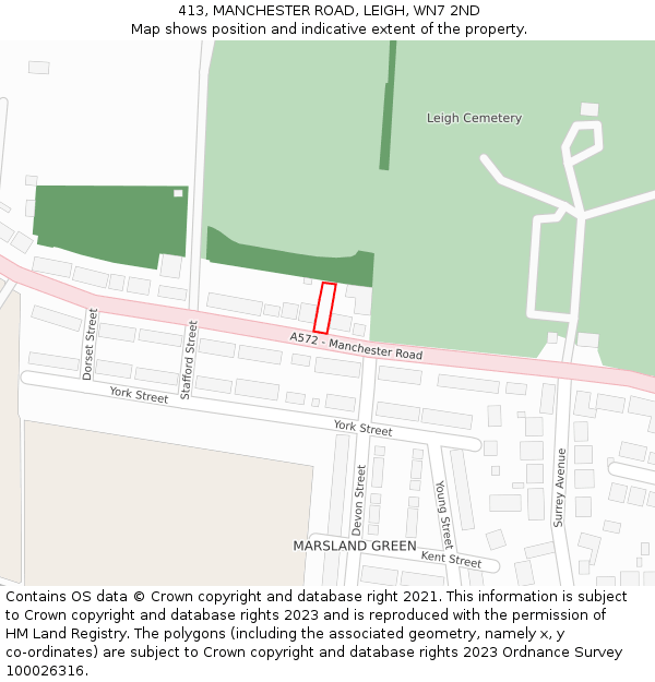 413, MANCHESTER ROAD, LEIGH, WN7 2ND: Location map and indicative extent of plot