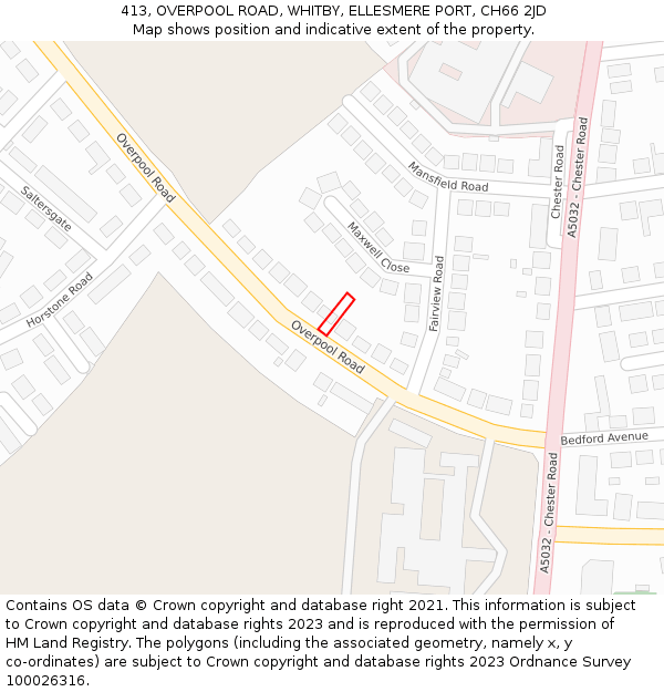 413, OVERPOOL ROAD, WHITBY, ELLESMERE PORT, CH66 2JD: Location map and indicative extent of plot