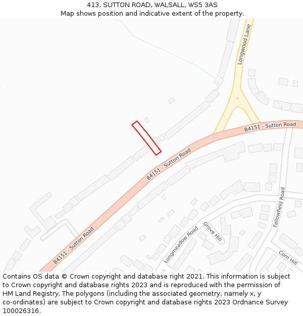 413, SUTTON ROAD, WALSALL, WS5 3AS: Location map and indicative extent of plot