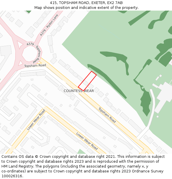 415, TOPSHAM ROAD, EXETER, EX2 7AB: Location map and indicative extent of plot