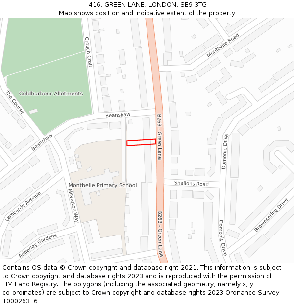 416, GREEN LANE, LONDON, SE9 3TG: Location map and indicative extent of plot