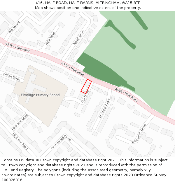 416, HALE ROAD, HALE BARNS, ALTRINCHAM, WA15 8TF: Location map and indicative extent of plot