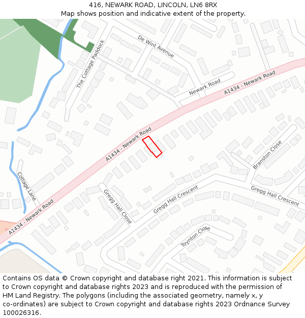 416, NEWARK ROAD, LINCOLN, LN6 8RX: Location map and indicative extent of plot