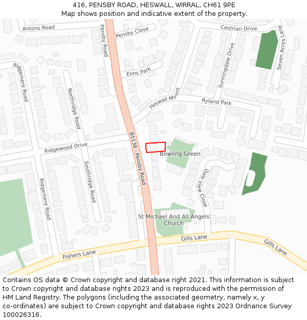 416, PENSBY ROAD, HESWALL, WIRRAL, CH61 9PE: Location map and indicative extent of plot