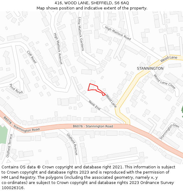 416, WOOD LANE, SHEFFIELD, S6 6AQ: Location map and indicative extent of plot