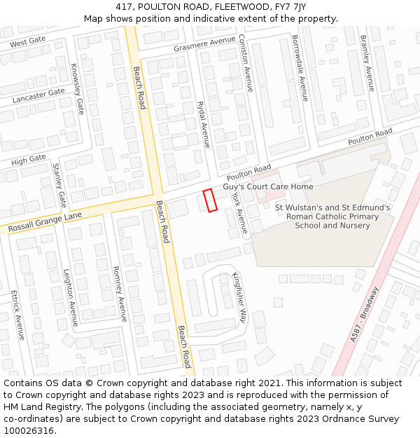 417, POULTON ROAD, FLEETWOOD, FY7 7JY: Location map and indicative extent of plot