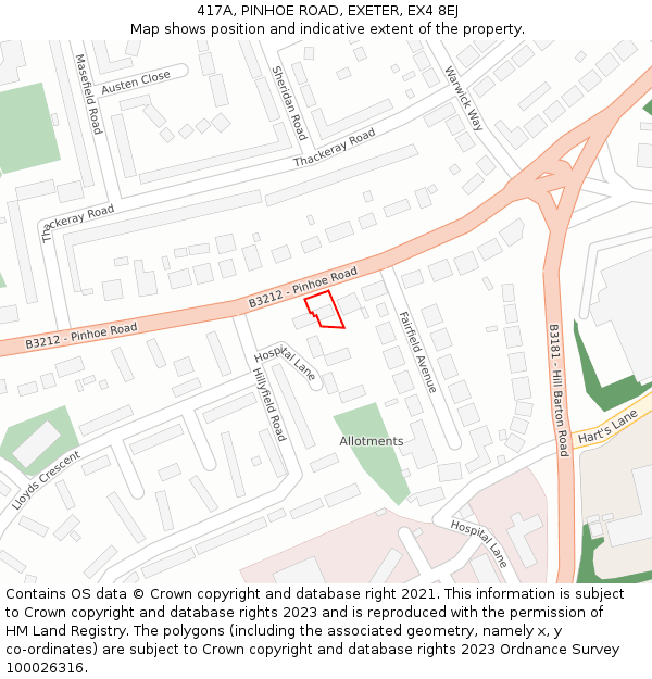 417A, PINHOE ROAD, EXETER, EX4 8EJ: Location map and indicative extent of plot